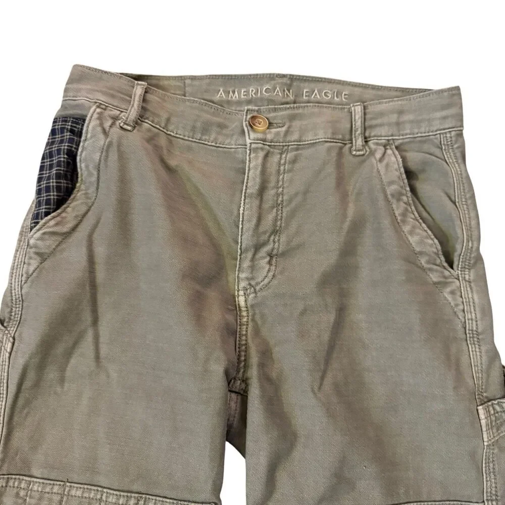 American Eagle Carpenter Patchwork‎ Stretch Utility Pants Womens Size 0 Green